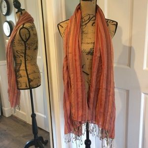 Thin Knit Woven Fringed Scarf In Colorful Shades of Orange Boho Chic